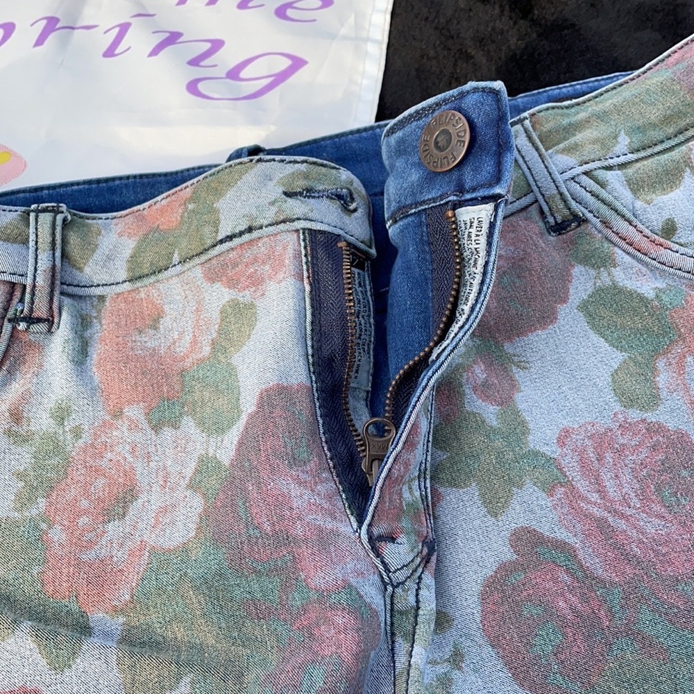 Flip Side Dual Frayed Denim Jean Shorts 2 Shorts in 1 Blue Ombré or Floral 17
